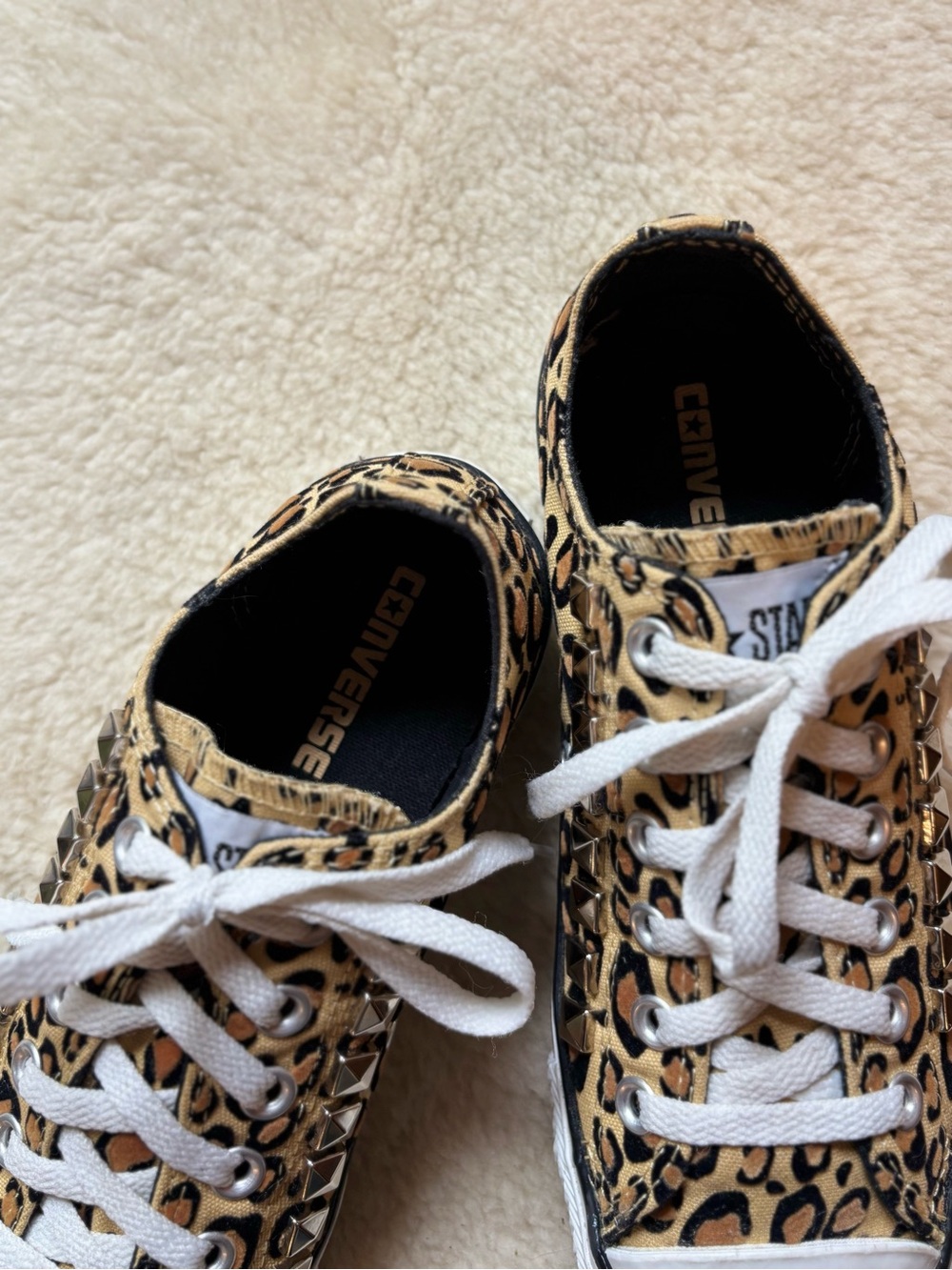 Converse Low-Top Leopard Print Sneakers with Silver Pyramid Studs - Picture 4 of 12